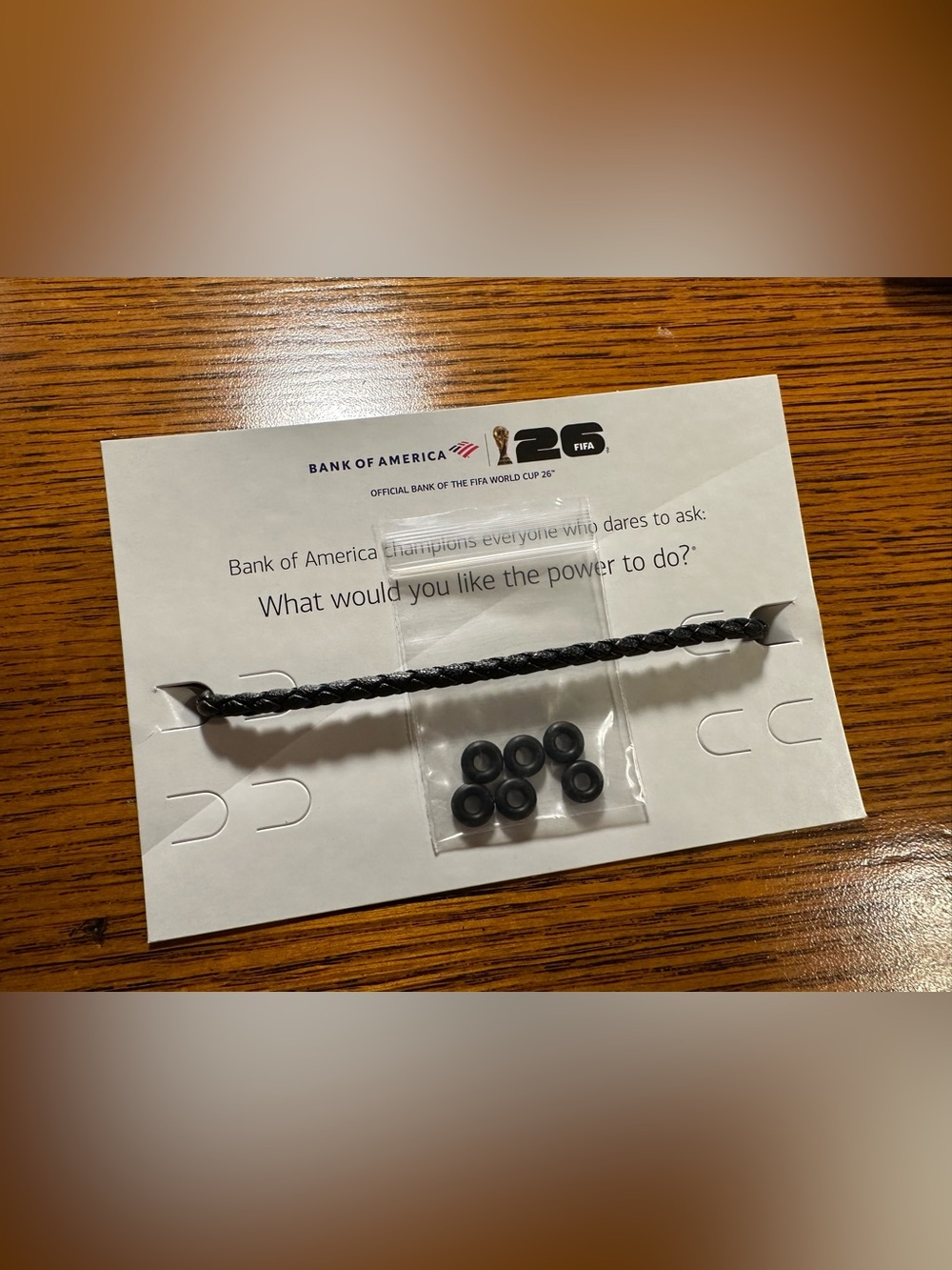 Bank of America FIFA Black Braided Cord Bracelet  - Large with 6 rubber stoppers